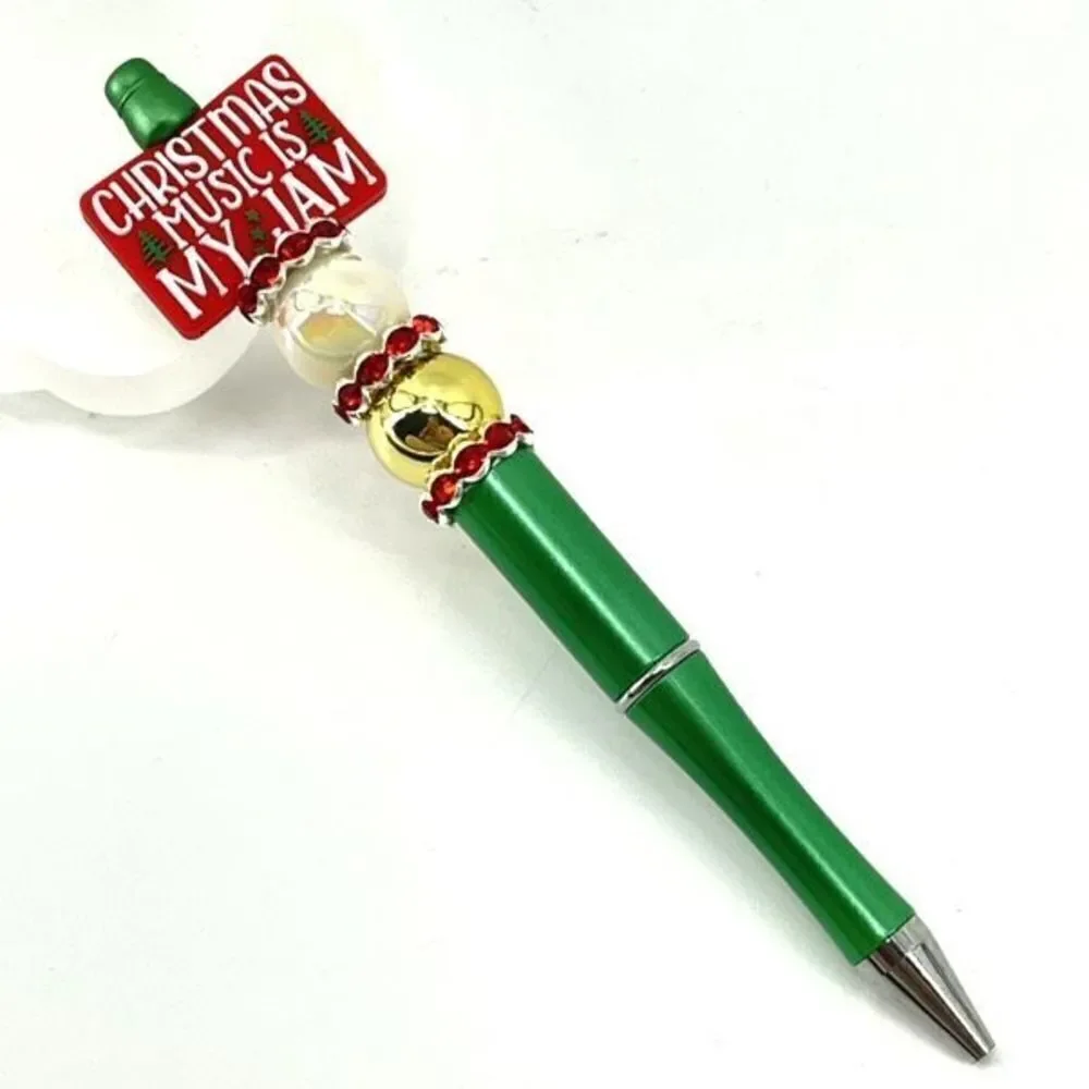 Christmas music is my jam handmade pen NEW beads rhinestone bling red white gree